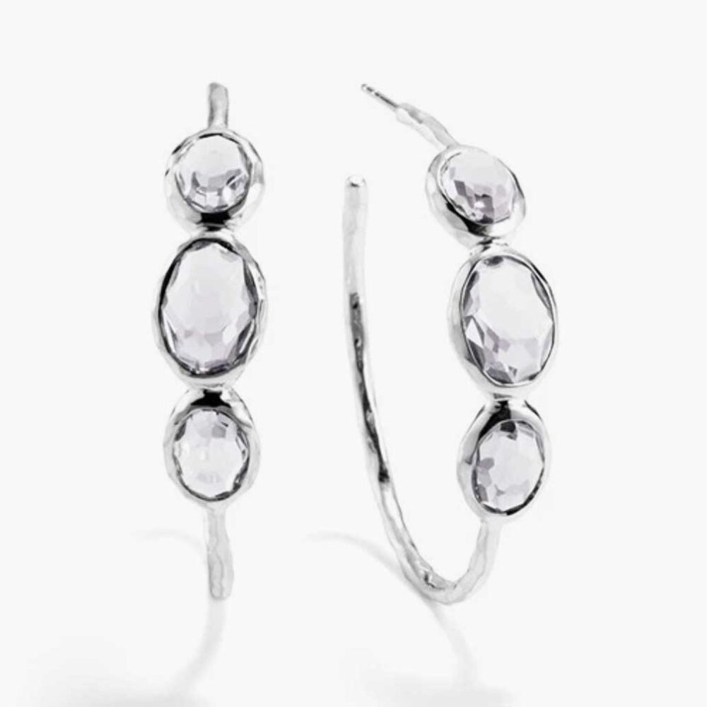 $795 IPPOLITA Rock Candy Clear Quartz 925 Sterling Silver Hoop 1.5" Earrings